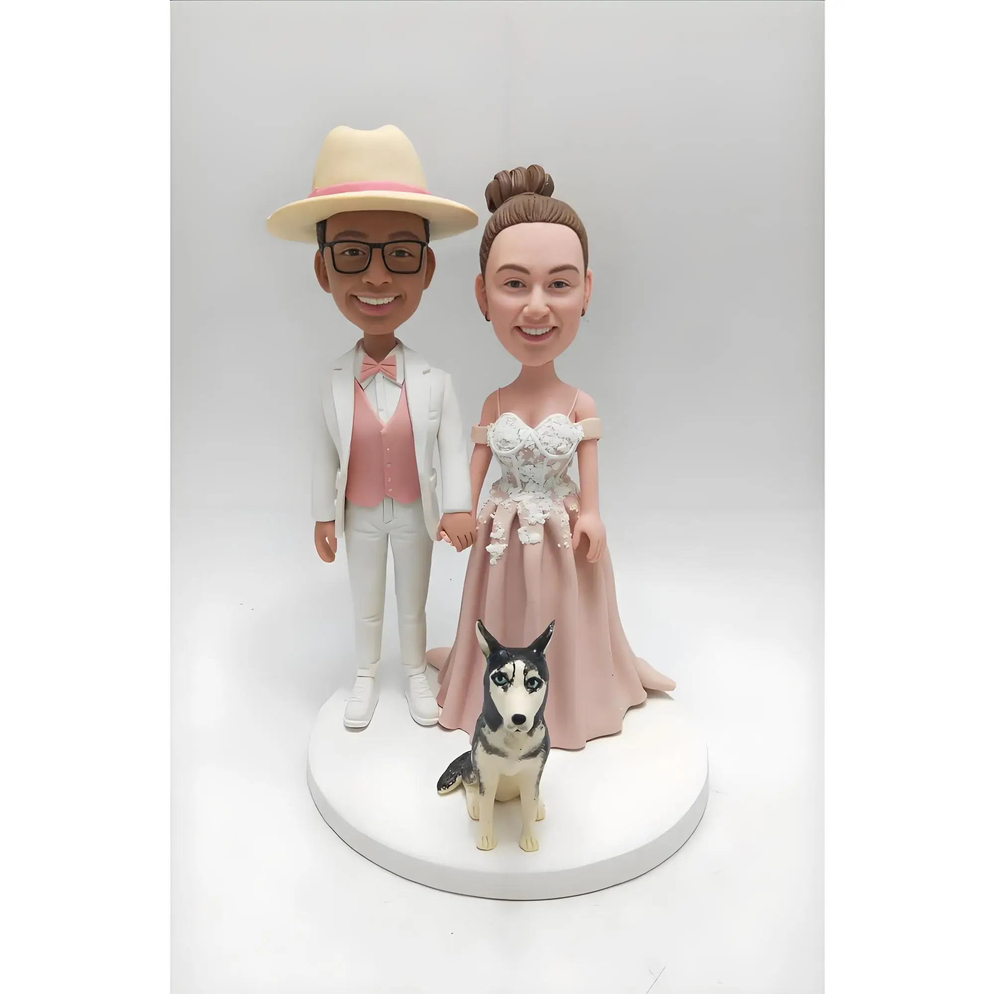 Custom Wedding Bobblehead with Dog – Personalized Couple Figurine in Pink Dress and Hat Outfit from Photo for Gift or Keepsake
Custom Wedding Bobblehead with Dog – Personalized Couple Figurine in Pink Dress and Hat Outfit from Photo for Gift or Keepsake