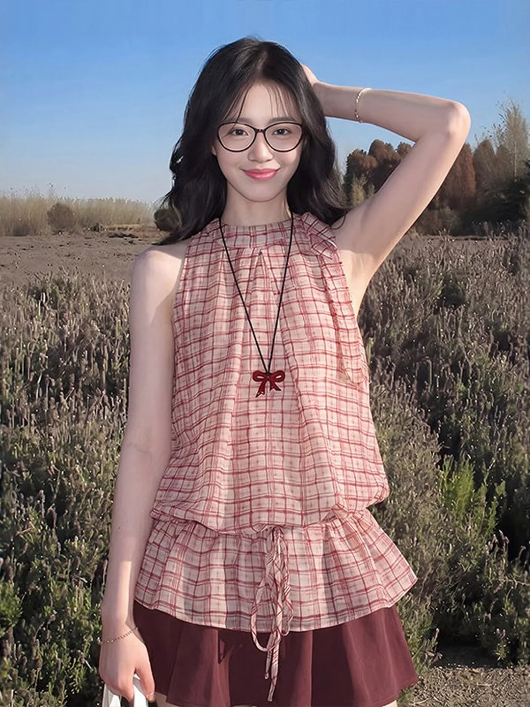 Red Plaid Neck Hanging Sleeveless Shirt Women Summer Vacation Style Midi Outerwear Waist Cinched Belted Lace Trim Shirt
Red Plaid Neck Hanging Sleeveless Shirt Women Summer Vacation Style Midi Outerwear Waist Cinched Belted Lace Trim Shirt