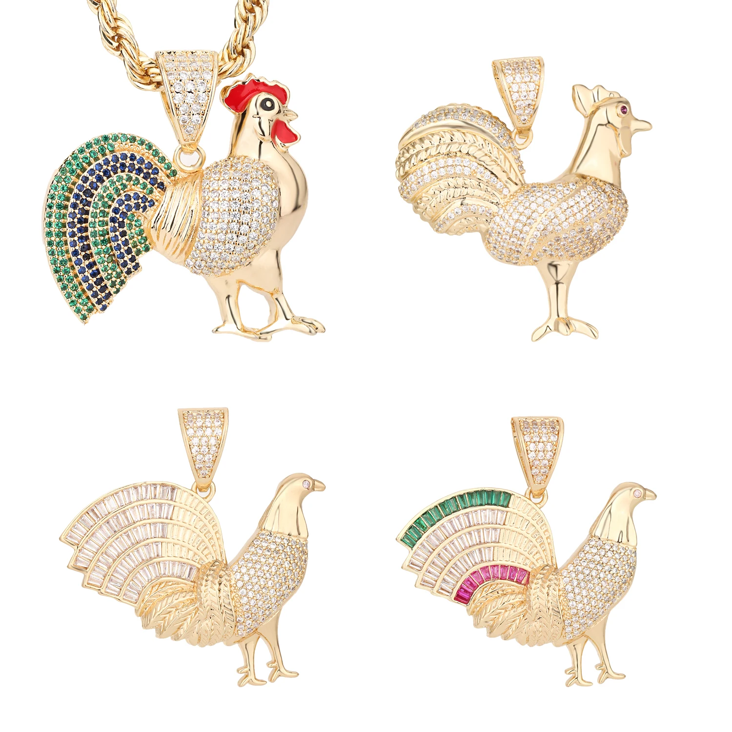 Oem Odm Hip-Hop 14K Gold Plated Rooster Cubic Zirconia Copper Pendant and Necklace Free Shipping Product 
Oem Odm Hip-Hop 14K Gold Plated Rooster Cubic Zirconia Copper Pendant and Necklace Free Shipping Product