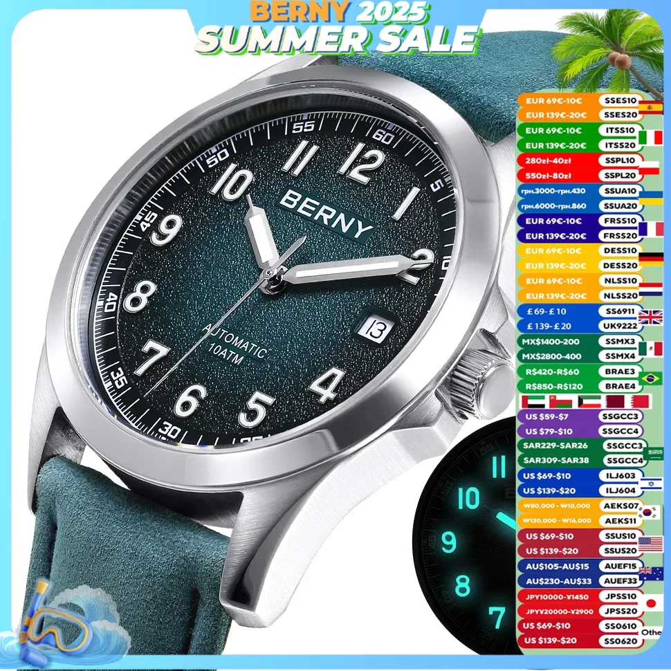 BERNY Automatic Watch Men Seagull ST2130 Luminous Mechanical Wristwatch Sapphire Waterproof 10ATM Top Brand Luxury Watch for Men
BERNY Automatic Watch Men Seagull ST2130 Luminous Mechanical Wristwatch Sapphire Waterproof 10ATM Top Brand Luxury Watch for Men