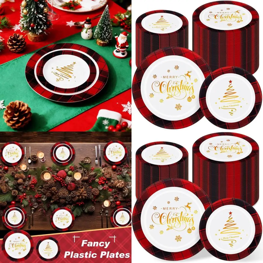 Set of 100 Christmas Buffalo Plaid & Snowflake Disposable Plates - 50 Dessert (7.5) & 50 Dinner (10.25) for Holiday Parties
Set of 100 Christmas Buffalo Plaid & Snowflake Disposable Plates - 50 Dessert (7.5) & 50 Dinner (10.25) for Holiday Parties