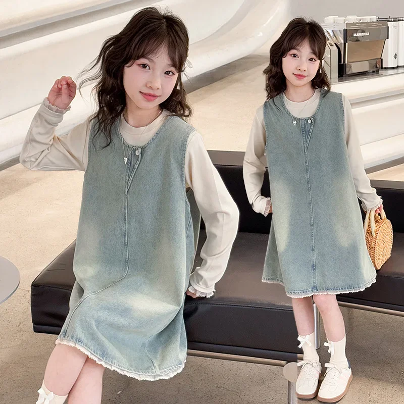 Осенний комплект платьев для маленьких девочек, однотонный топ с круглым вырезом + джинсовое платье без рукавов, детский комплект из двух предметов для девочек, детский комплект с длинными рукавами для девочек
Осенний комплект платьев для маленьких девочек, однотонный топ с круглым вырезом + джинсовое платье без рукавов, детский комплект из двух предметов для девочек, детский комплект с длинными рукавами для девочек