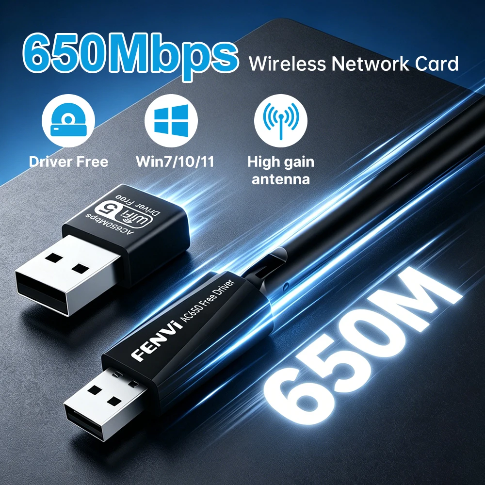 USB WiFi AC650 Adapter Dual Band 2.4G/5GHz With WiFi Antenna Desktop Laptop For Win 7/10/11 Driver Free Long Range Plug Play
USB WiFi AC650 Adapter Dual Band 2.4G/5GHz With WiFi Antenna Desktop Laptop For Win 7/10/11 Driver Free Long Range Plug Play