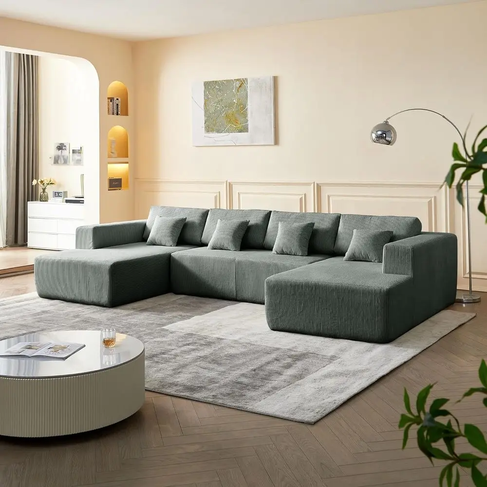 137'' U-Shaped Sectional Couch with Double Chaise in Comfortable Corduroy Fabric for Living Room, Grey
137'' U-Shaped Sectional Couch with Double Chaise in Comfortable Corduroy Fabric for Living Room, Grey