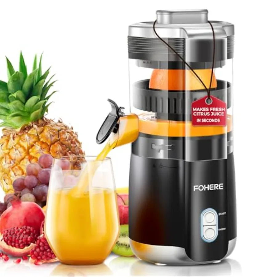 Electric citrus juicer for kitchen use, stainless steel and plastic body, white and silver color, hands-free automatic operatio
Electric citrus juicer for kitchen use, stainless steel and plastic body, white and silver color, hands-free automatic operatio