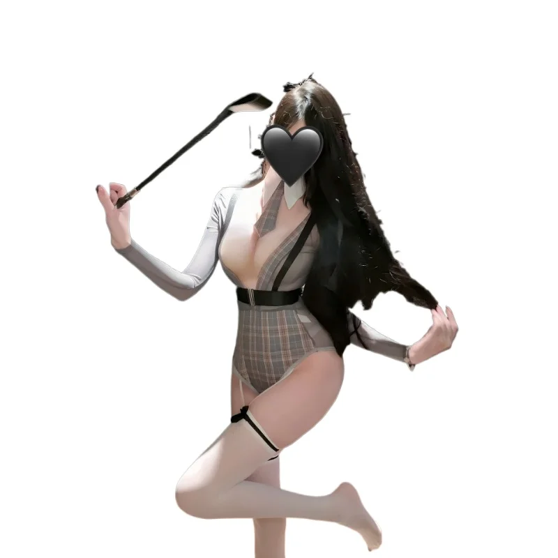 Sexy Role-playing Secretary Deep V Tight Plaid Jumpsuit Fashion Charm Long Sleeved Bodysuit Set Cosplay Erotic Lingerie Women's
Sexy Role-playing Secretary Deep V Tight Plaid Jumpsuit Fashion Charm Long Sleeved Bodysuit Set Cosplay Erotic Lingerie Women's