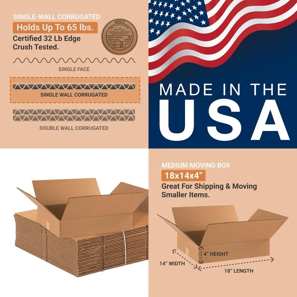 18 x 14 x 4 Corrugated Cardboard Boxes, Pack of 25, Ideal for Shipping, Packing, and Moving
18 x 14 x 4 Corrugated Cardboard Boxes, Pack of 25, Ideal for Shipping, Packing, and Moving