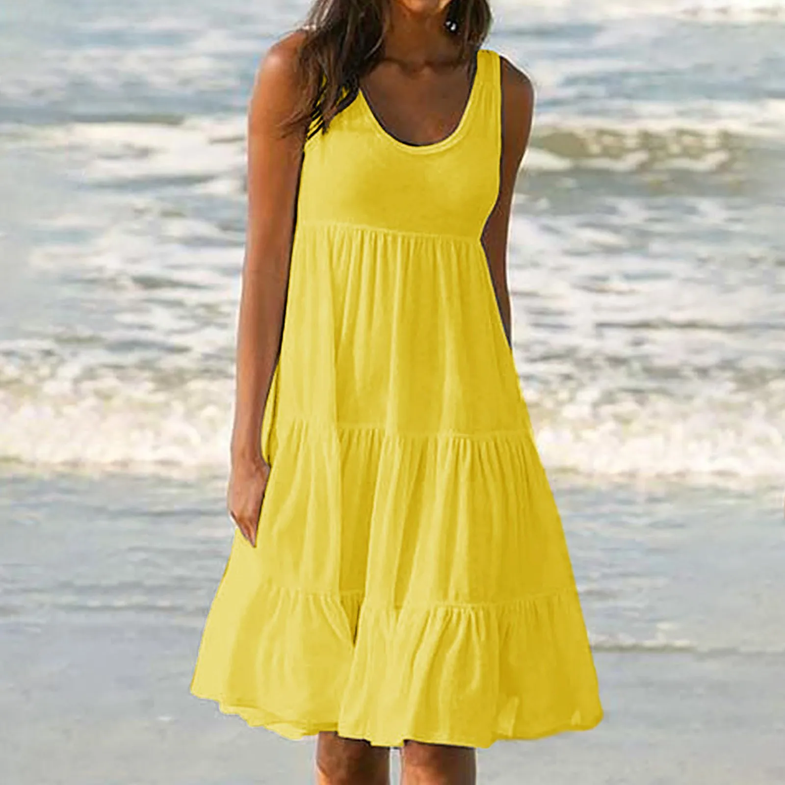 Casual Summer Loose Fit Midi Dress Women Round Neck Solid Sleeveless Knee Length Skirt Female Pleated Beach Dresses Vestidos
Casual Summer Loose Fit Midi Dress Women Round Neck Solid Sleeveless Knee Length Skirt Female Pleated Beach Dresses Vestidos