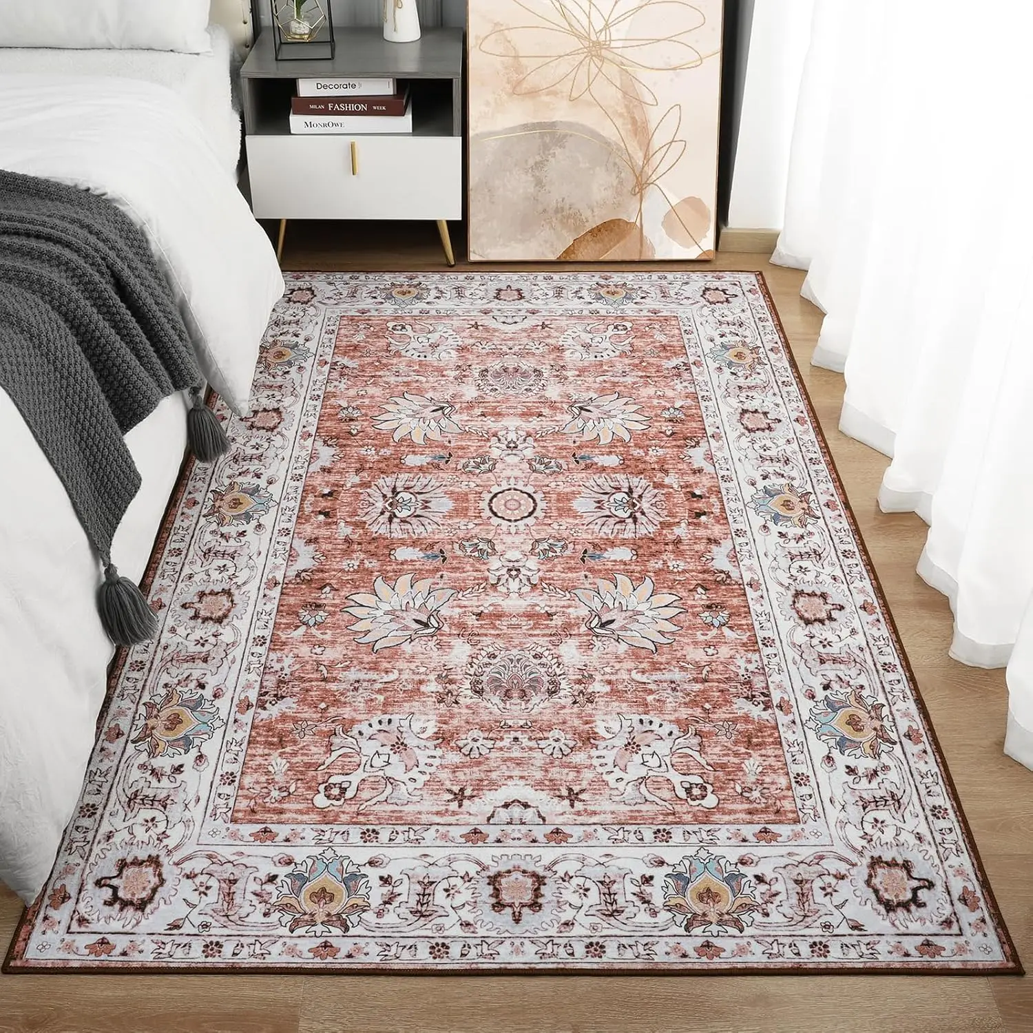 Machine Washable Rug 4X6 Area Rug, Boho Rugs For Bedroom Bedside Living Room Dining Room Office, Anti Slip Low-Pile Stain
Machine Washable Rug 4X6 Area Rug, Boho Rugs For Bedroom Bedside Living Room Dining Room Office, Anti Slip Low-Pile Stain