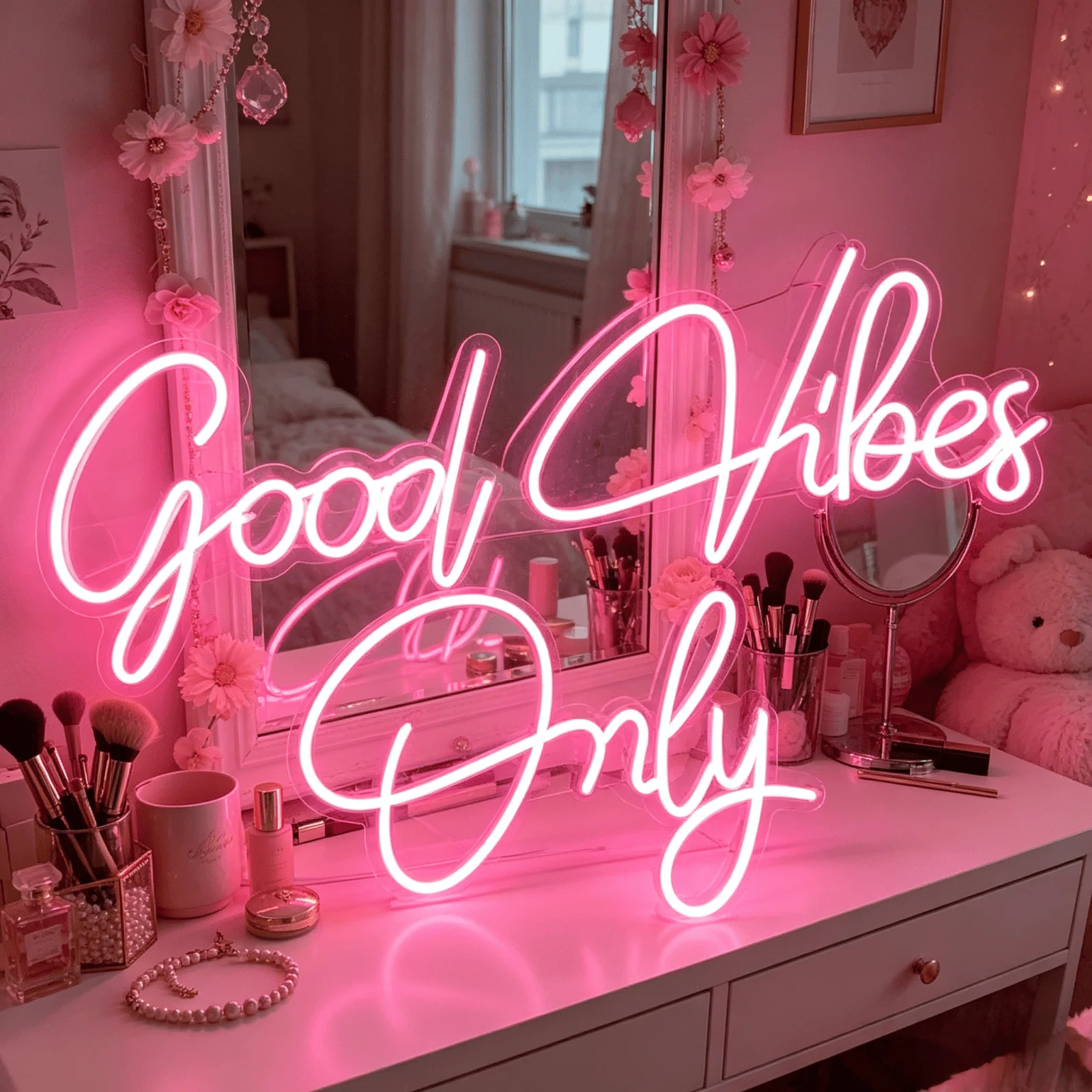 Good Vibes Only Neon Sign, Pink LED Neon Light for Wall Decor, Aesthetic Room Decor for Bedroom, USB Powered
Good Vibes Only Neon Sign, Pink LED Neon Light for Wall Decor, Aesthetic Room Decor for Bedroom, USB Powered