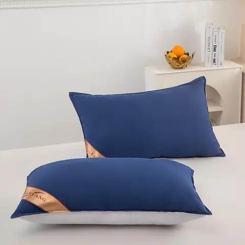 Luxurious high-quality double seam blue gray 2-color splicing pillow, high rebound5star hotel pillow, home bedroom sleep pillow