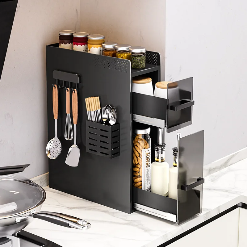 Kitchen rack Multifunctional side pull-out drawer Extremely narrow side condiment storage box Countertop seasoning rack
Kitchen rack Multifunctional side pull-out drawer Extremely narrow side condiment storage box Countertop seasoning rack