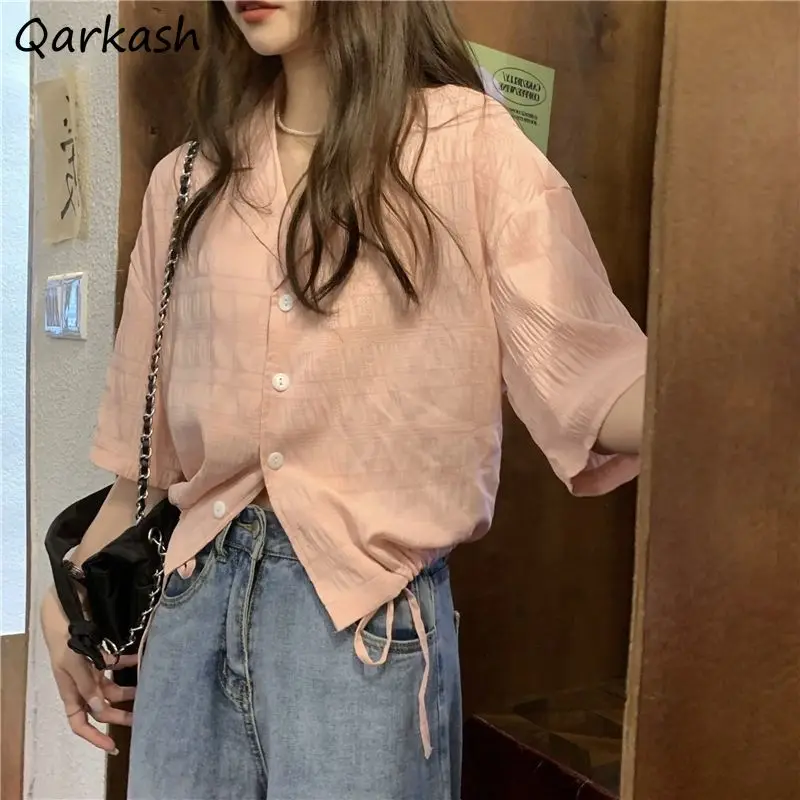 Summer Shirts Women Shirring Turn Down Collar Short Sleeve Korean Style Crop Tops Solid Loose Casual Chic Streetwear Stylish Ins
Summer Shirts Women Shirring Turn Down Collar Short Sleeve Korean Style Crop Tops Solid Loose Casual Chic Streetwear Stylish Ins