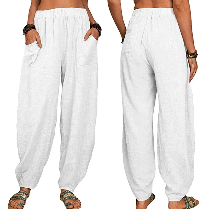 Summer Casual Harem Pants For Women Cotton Linen Waist Wide Leg Pantalones de Mujer Vintage Retro Loose Pockets Female Trousers
Summer Casual Harem Pants For Women Cotton Linen Waist Wide Leg Pantalones de Mujer Vintage Retro Loose Pockets Female Trousers