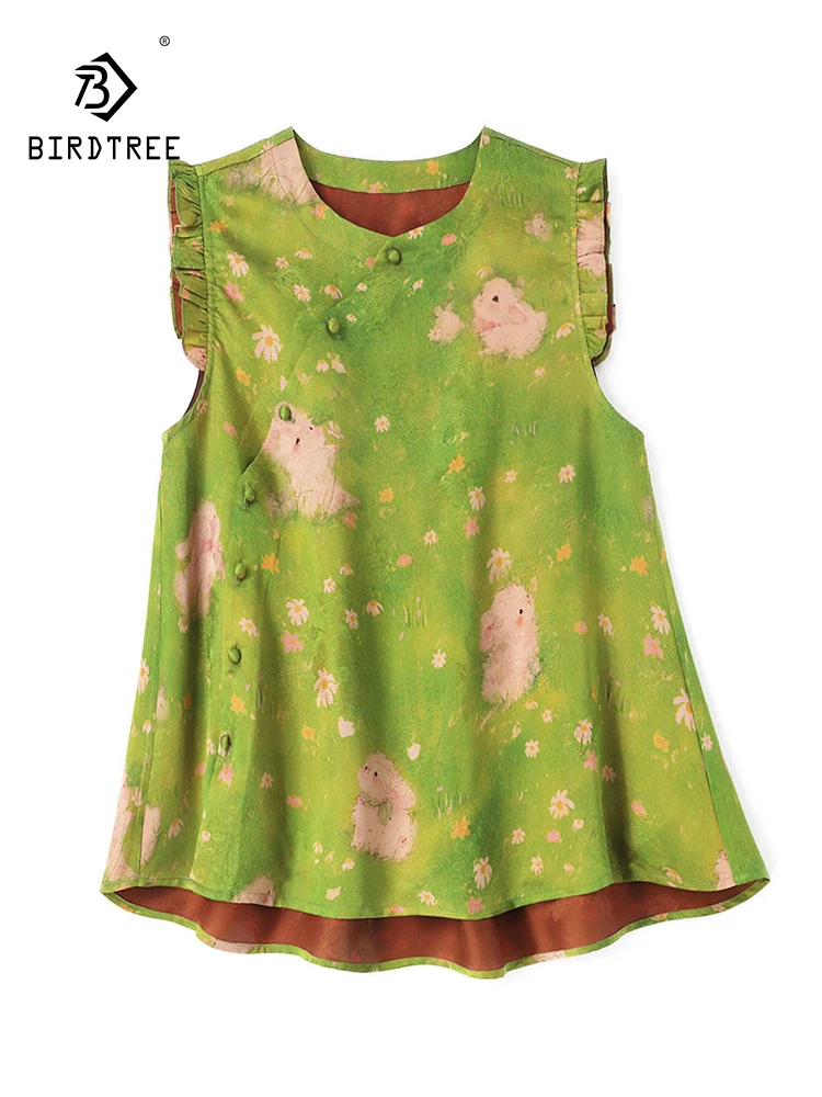 BirdTree-32MM Silk Watered Gauze Elegant Shirt, O Neck Short Sleeve Cartoon, Women Cute Loose Blouse, 2026 Summer New T66663CC
BirdTree-32MM Silk Watered Gauze Elegant Shirt, O Neck Short Sleeve Cartoon, Women Cute Loose Blouse, 2026 Summer New T66663CC