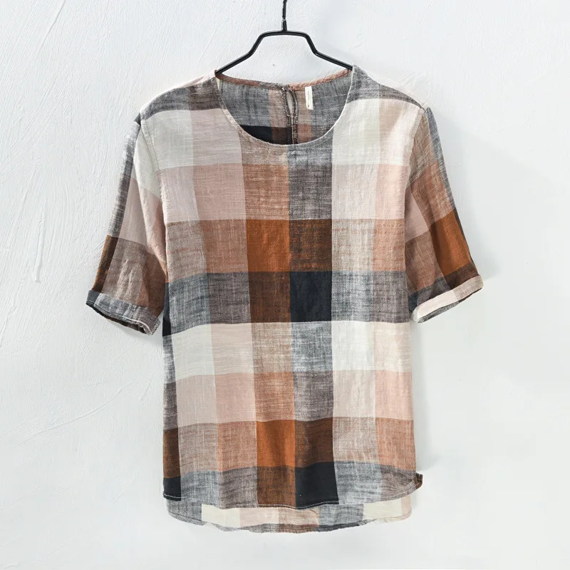Harajuku Retro Style Half Sleeve Plaid Tshirt Men Summer Beach Breathable Mens Tops O-Neck Cotton Linen T-shirts Casual Tees
Harajuku Retro Style Half Sleeve Plaid Tshirt Men Summer Beach Breathable Mens Tops O-Neck Cotton Linen T-shirts Casual Tees