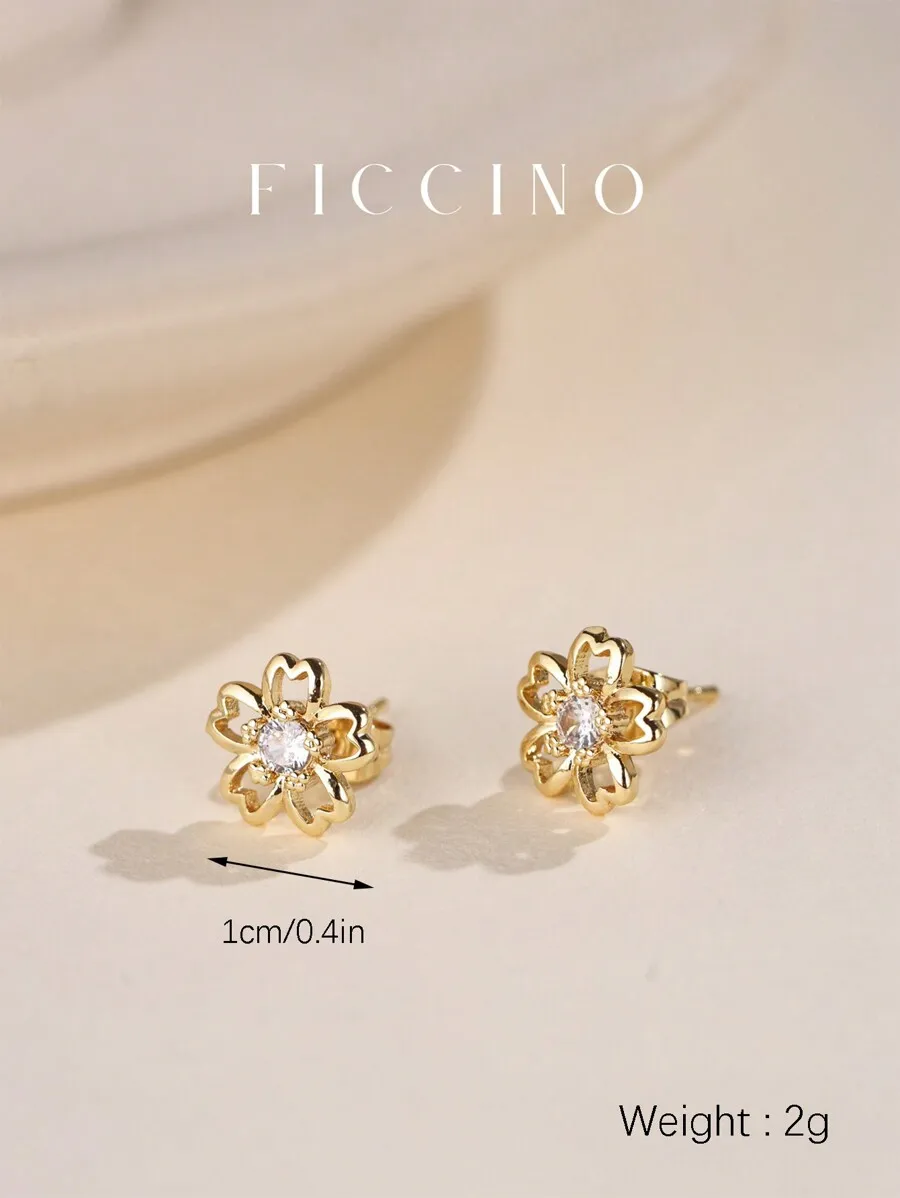 Gold Plated Cubic Zirconia Cherry Blossom Stud Earrings For Women Daily Wear Jewelry Gift
Gold Plated Cubic Zirconia Cherry Blossom Stud Earrings For Women Daily Wear Jewelry Gift