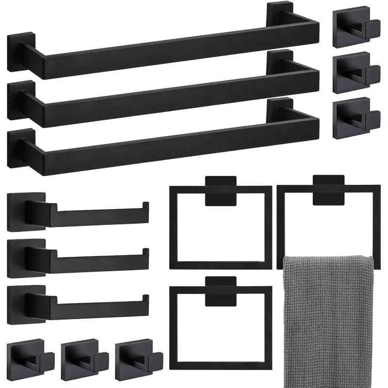 15 Pieces 23.6-Inch Bathroom Hardware Accessories Set,Black TStainless Steel Bathroom Hardware Set,Bath Towel Bar Kit
15 Pieces 23.6-Inch Bathroom Hardware Accessories Set,Black TStainless Steel Bathroom Hardware Set,Bath Towel Bar Kit