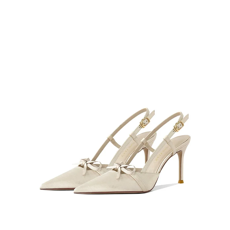 Women's Champagne/Black Slingback Heels with Bowknot Pointed Toe Stiletto Sandals for Wedding Party Q-020
Women's Champagne/Black Slingback Heels with Bowknot Pointed Toe Stiletto Sandals for Wedding Party Q-020