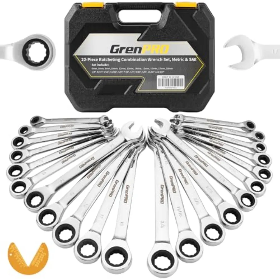 23 Pcs Ratcheting Wrench Set, Open End Wrench Set Metric And Standard 6-18mm and SAE 1/4"-3/4", Combination Wrenches Sets, Orga
23 Pcs Ratcheting Wrench Set, Open End Wrench Set Metric And Standard 6-18mm and SAE 1/4"-3/4", Combination Wrenches Sets, Orga