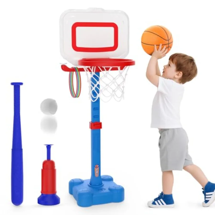 4-in-1 Toddler Basketball Hoop and T Ball Set Adjustable Height Basketball Hoop Tee Ball and Ring Toss Toy Outdoor Indoor Sport
4-in-1 Toddler Basketball Hoop and T Ball Set Adjustable Height Basketball Hoop Tee Ball and Ring Toss Toy Outdoor Indoor Sport