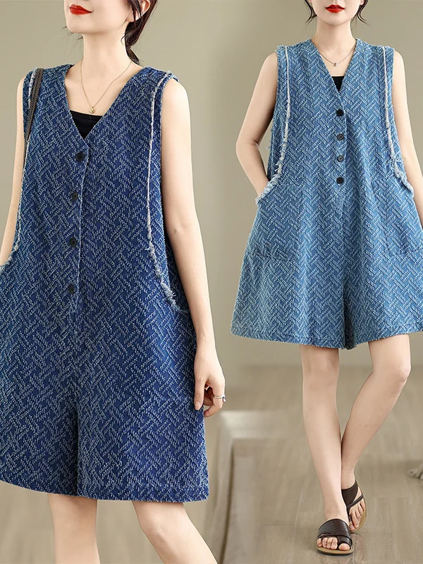 Summer Casual Loose V-Ne Denim Jumpsuit Women's Svel Vest High Waist Wide Leg Pants Thinming High-End Feeling
Summer Casual Loose V-Ne Denim Jumpsuit Women's Svel Vest High Waist Wide Leg Pants Thinming High-End Feeling
