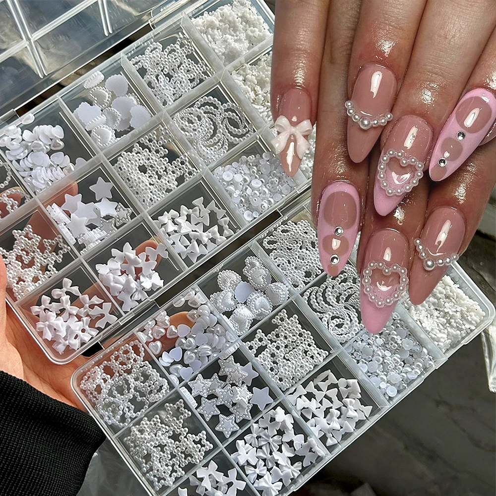 15grids Satin Heart Star Moon Pearlescent Nail Rhinestones Mixed White Bowknot Pearl Nail Charms Set Sweet Pearl Nail Accessory
15grids Satin Heart Star Moon Pearlescent Nail Rhinestones Mixed White Bowknot Pearl Nail Charms Set Sweet Pearl Nail Accessory