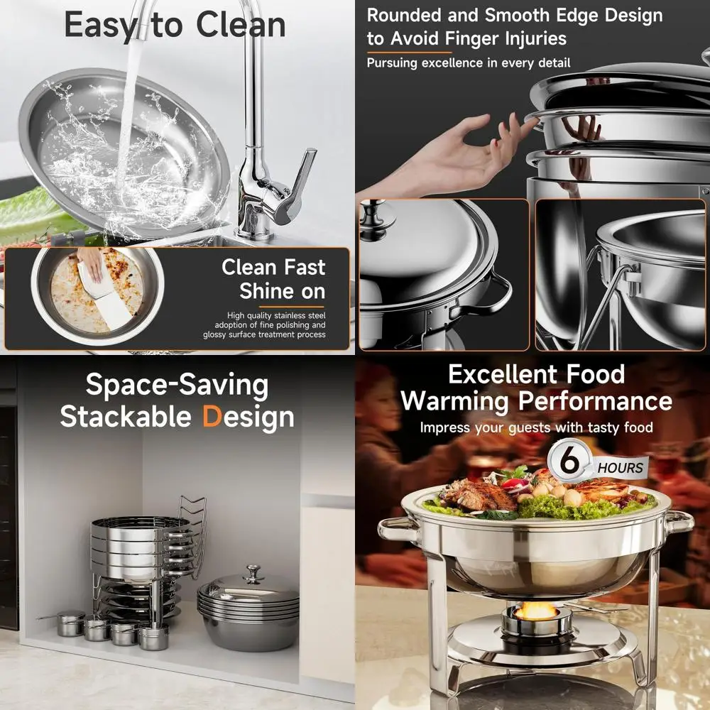 4-Piece 5-Quart Stainless Steel Chafing Dish Set for Buffet Warming at Home, Parties, and Catering Events
4-Piece 5-Quart Stainless Steel Chafing Dish Set for Buffet Warming at Home, Parties, and Catering Events