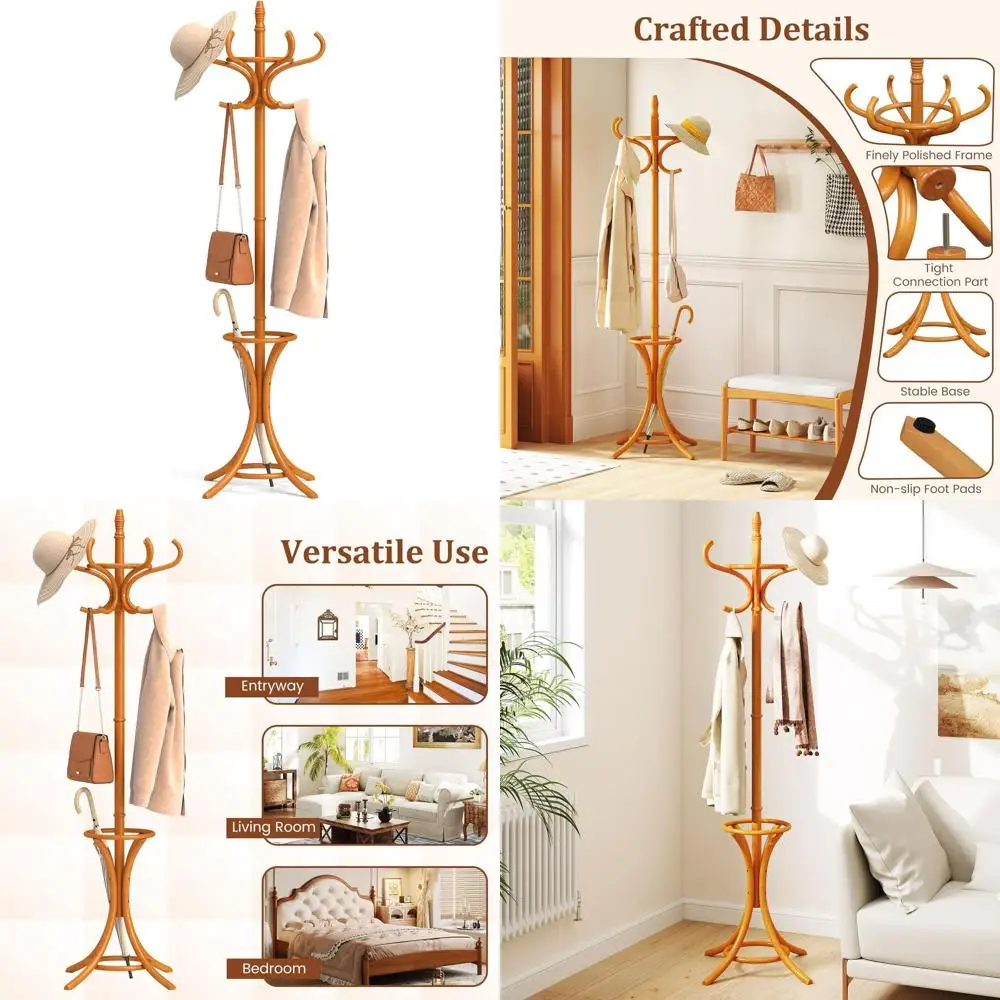 Деревянная напольная вешалка для одежды с подставкой для зонтов и 12 крючками для прихожей, гостиной и других помещений
Деревянная напольная вешалка для одежды с подставкой для зонтов и 12 крючками для прихожей, гостиной и других помещений