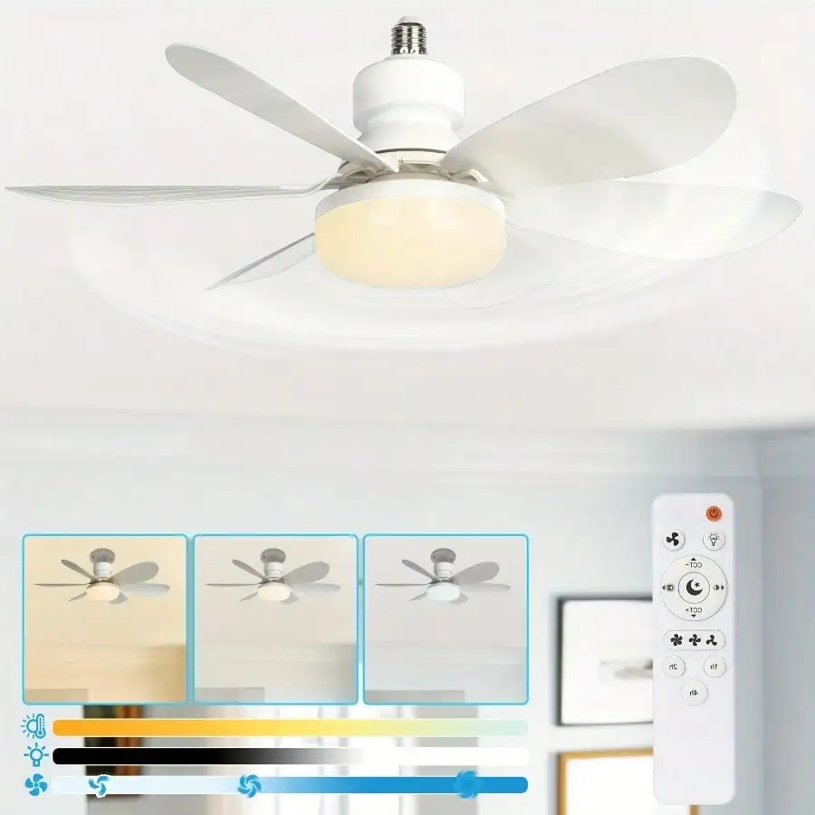 1pc E27/E26 Screw-In Fan Light With Light & Remote, Stepless Dimming, 3-Speed Wind Speed Adjustment, Suitable For Bedrooms, Livi
1pc E27/E26 Screw-In Fan Light With Light & Remote, Stepless Dimming, 3-Speed Wind Speed Adjustment, Suitable For Bedrooms, Livi