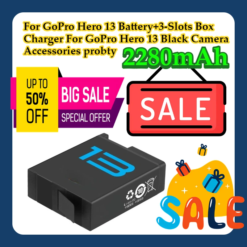 For GoPro Hero 13 Battery+3-Slots Box Charger For GoPro Hero 13 Black Camera Accessories probty 2280mAh
For GoPro Hero 13 Battery+3-Slots Box Charger For GoPro Hero 13 Black Camera Accessories probty 2280mAh