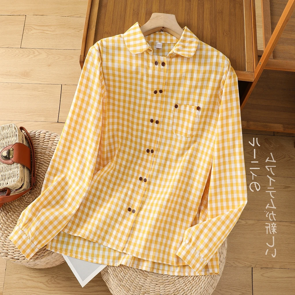 Loose Cotton Linen Plaid Shirt Women Blouse Casual Long sleeved Top Vintage Double Breasted Spring Summer Autumn Clothes
Loose Cotton Linen Plaid Shirt Women Blouse Casual Long sleeved Top Vintage Double Breasted Spring Summer Autumn Clothes