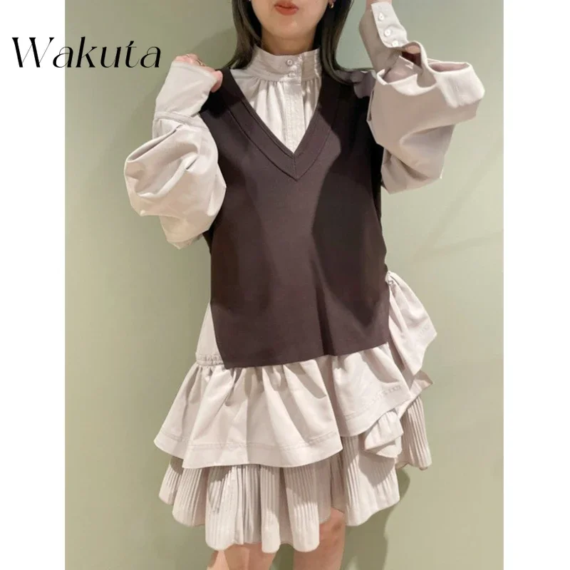 Wakuta Japanese Retro Spring V-neck Sleeveless Slit Knit Vest Classic Lace Shirt Style Dresses Y2k 2-piece Sets Female Clothing
Wakuta Japanese Retro Spring V-neck Sleeveless Slit Knit Vest Classic Lace Shirt Style Dresses Y2k 2-piece Sets Female Clothing
