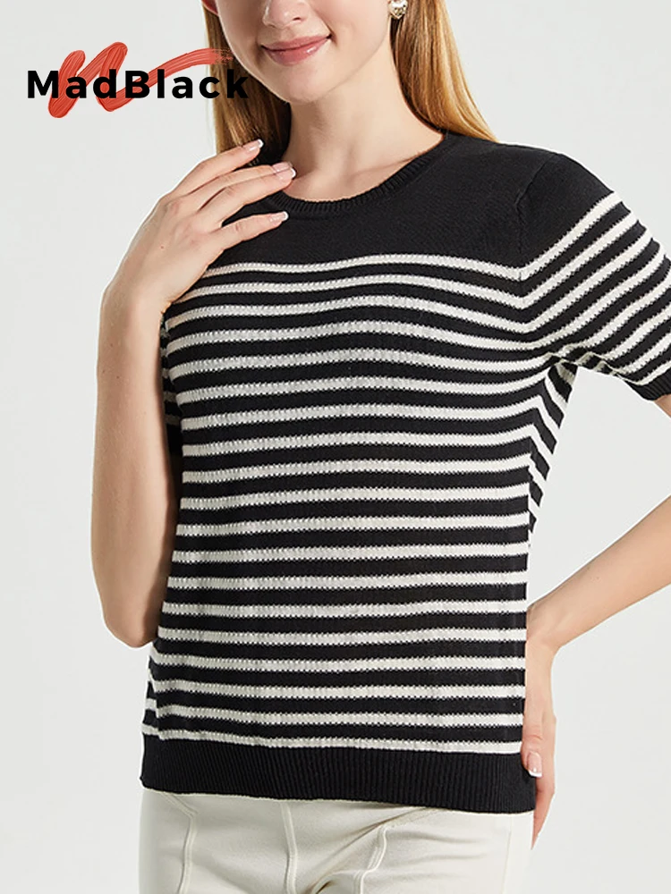 MadBlack-70%Silk 30%Cotton Elegant Knit T-Shirt, Short Sleeve Striped, Women Fashion Casual Thin Loose Top, 2026 Summer T64914CC
MadBlack-70%Silk 30%Cotton Elegant Knit T-Shirt, Short Sleeve Striped, Women Fashion Casual Thin Loose Top, 2026 Summer T64914CC