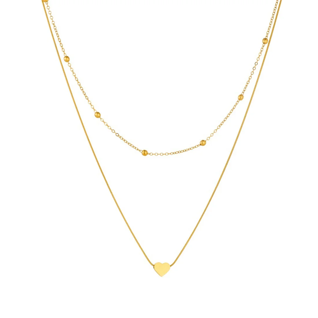 Trendy Love Heart Charm Pendant Female Gold Color Stainless Steel Double Layers Bead Chain Link Necklace for Women Jewelry Gift
Trendy Love Heart Charm Pendant Female Gold Color Stainless Steel Double Layers Bead Chain Link Necklace for Women Jewelry Gift