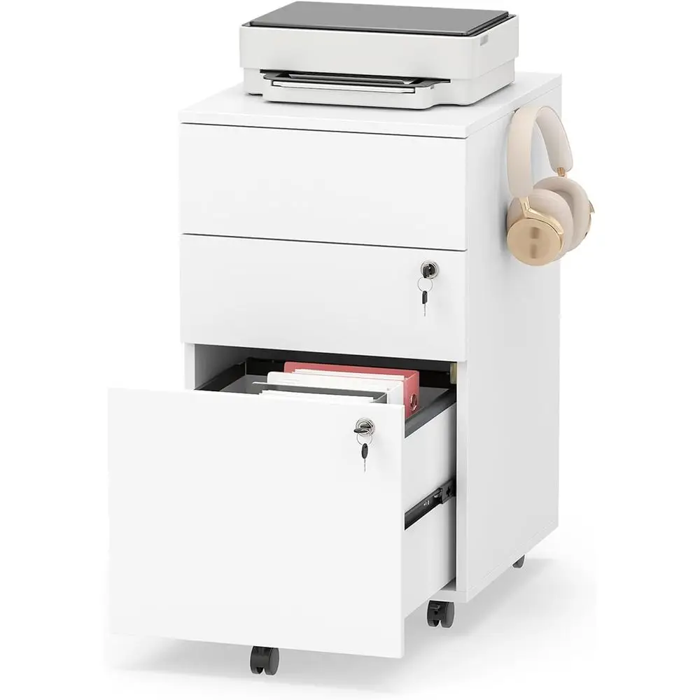 3-Drawer Wooden Rolling File Cabinet with Lock, Suitable for Under Desk, A4/Letter/Legal Size, White for Home Office or Study
3-Drawer Wooden Rolling File Cabinet with Lock, Suitable for Under Desk, A4/Letter/Legal Size, White for Home Office or Study