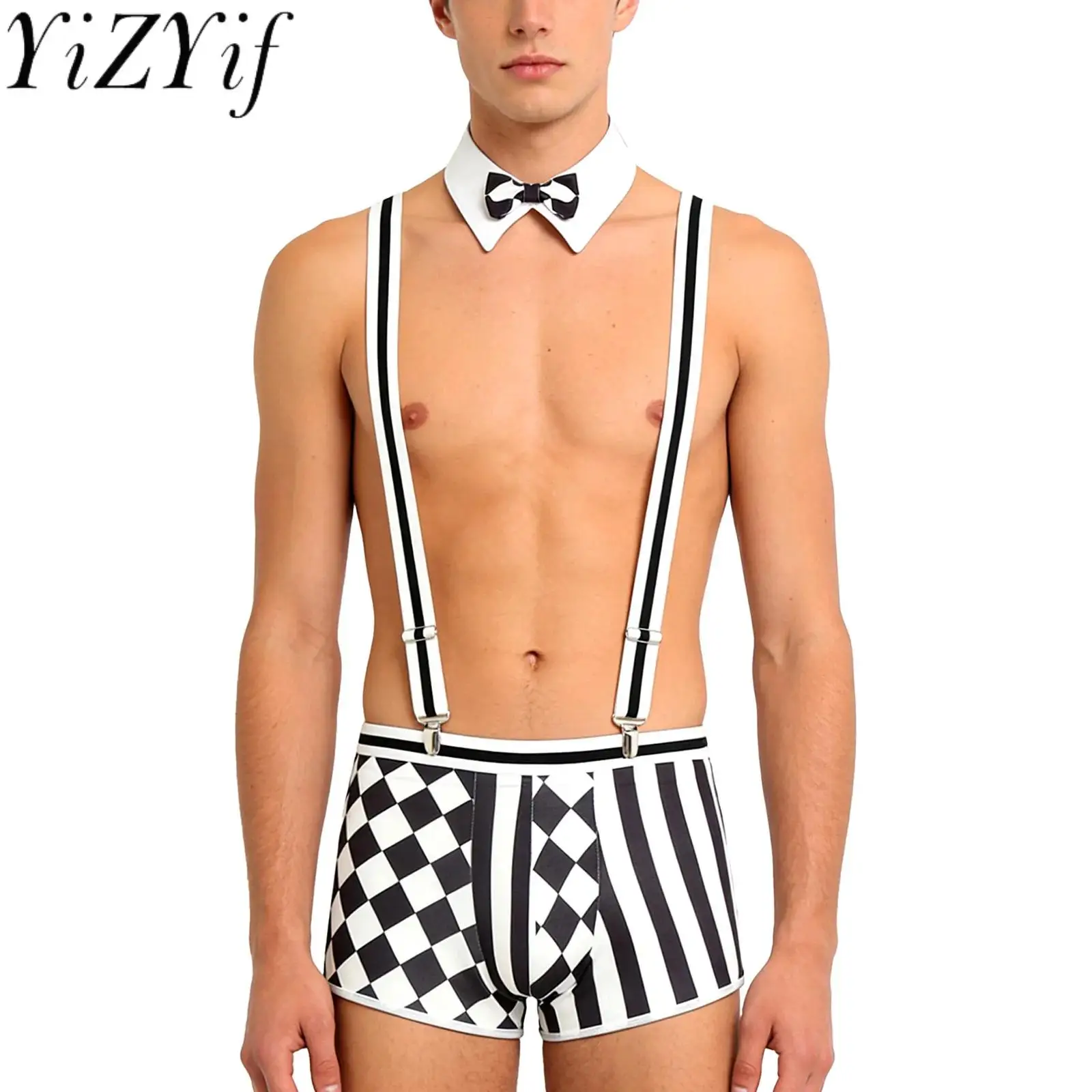 Men Party Checked Manservant Waiter Cosplay Set Boxer Shorts with Detachable Y-back Suspenders And Bowtie Collar for Halloween
Men Party Checked Manservant Waiter Cosplay Set Boxer Shorts with Detachable Y-back Suspenders And Bowtie Collar for Halloween