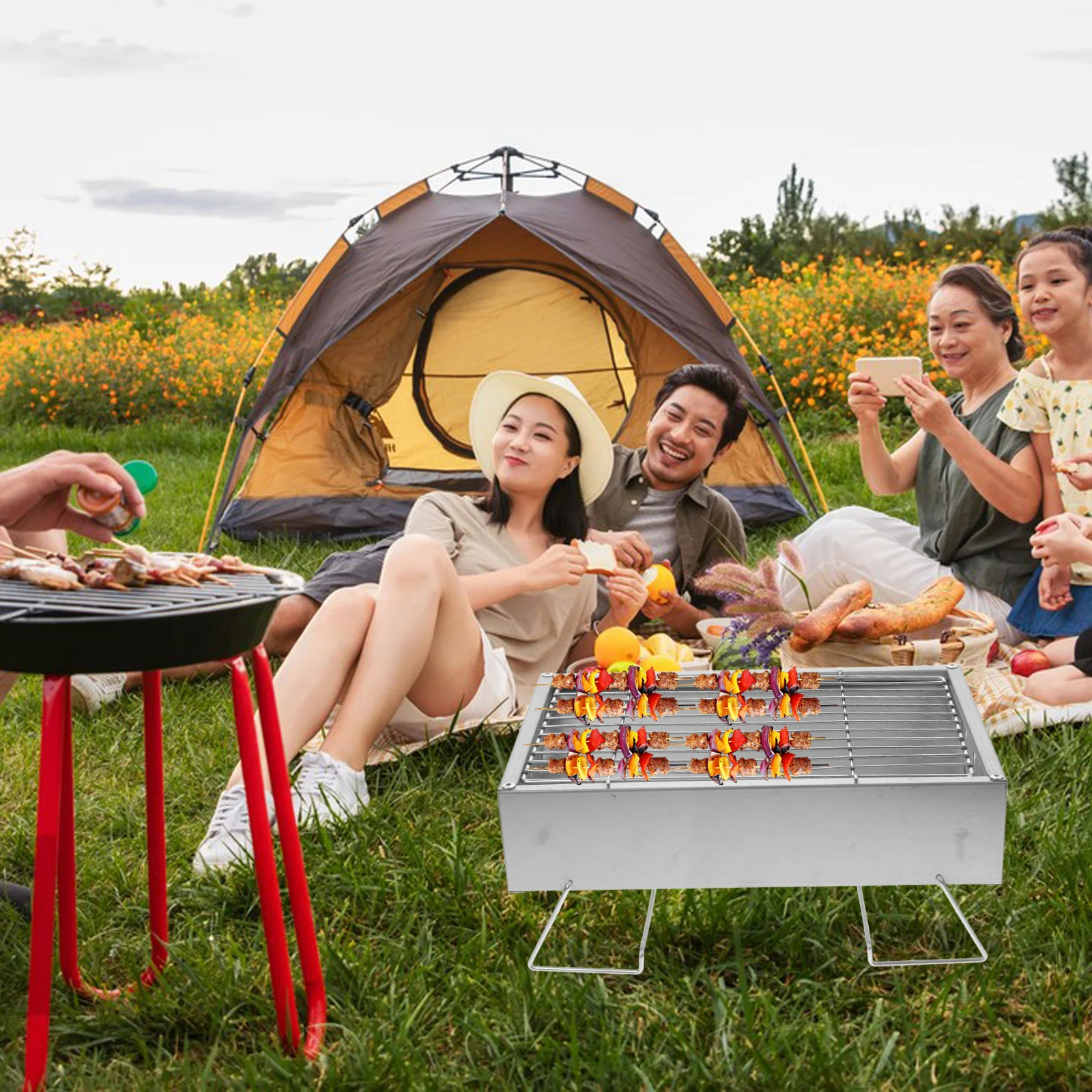 Плита для кемпинга, уличная складная стойка для барбекю, складной настольный гриль из нержавеющей стали 
Плита для кемпинга, уличная складная стойка для барбекю, складной настольный гриль из нержавеющей стали
