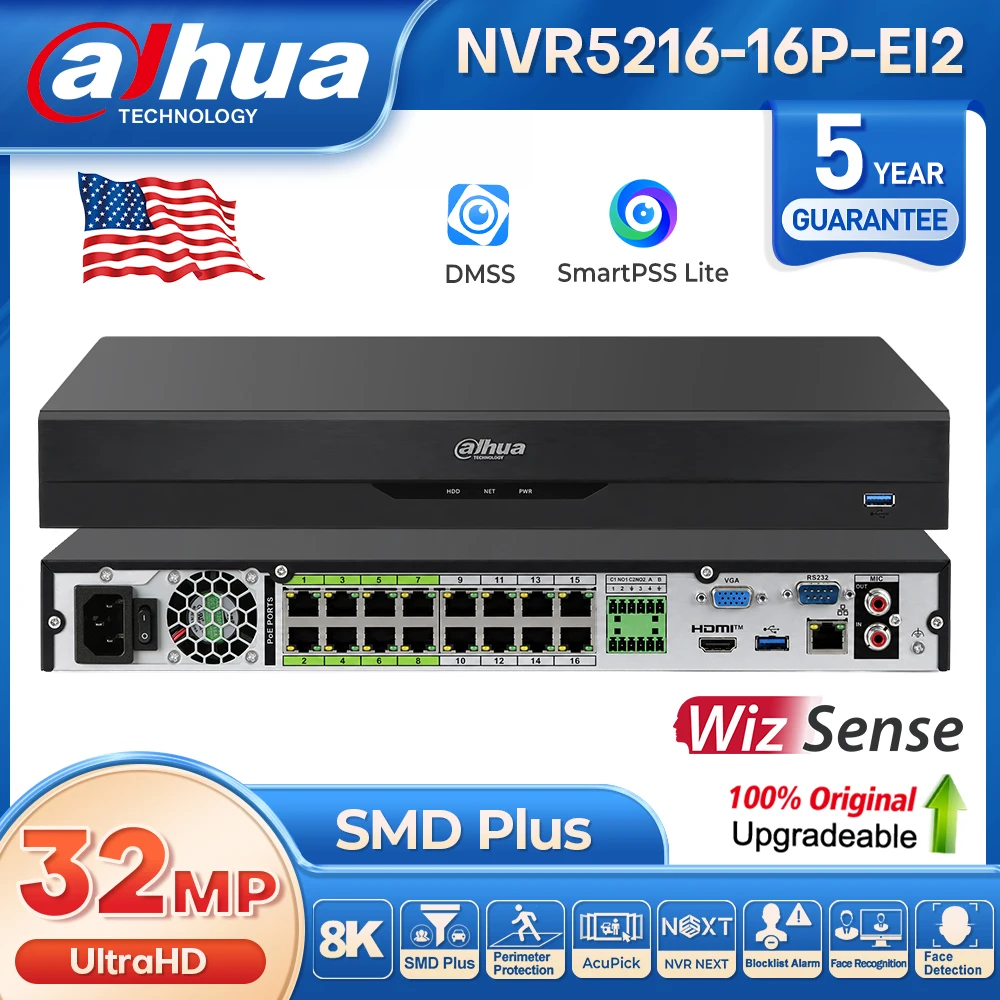 Dahua NVR5216-16P-EI2 16CH 16 PoE WizSense AI Surveillance NVR 4K Remote Monitoring for Business Security Network Video Recorder
Dahua NVR5216-16P-EI2 16CH 16 PoE WizSense AI Surveillance NVR 4K Remote Monitoring for Business Security Network Video Recorder
