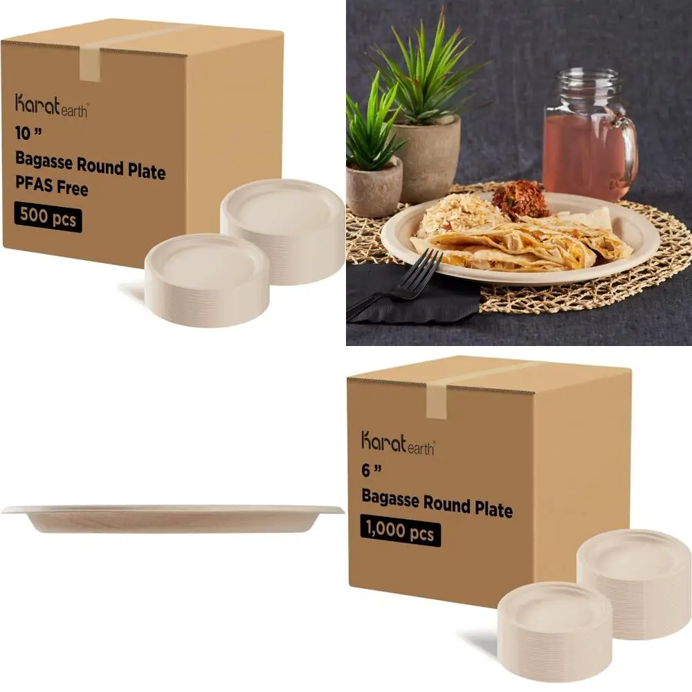 Eco-Friendly 10-Inch Compostable Plates - Natural, Microwave Safe, PFAS Free, Bulk Pack of 500
Eco-Friendly 10-Inch Compostable Plates - Natural, Microwave Safe, PFAS Free, Bulk Pack of 500