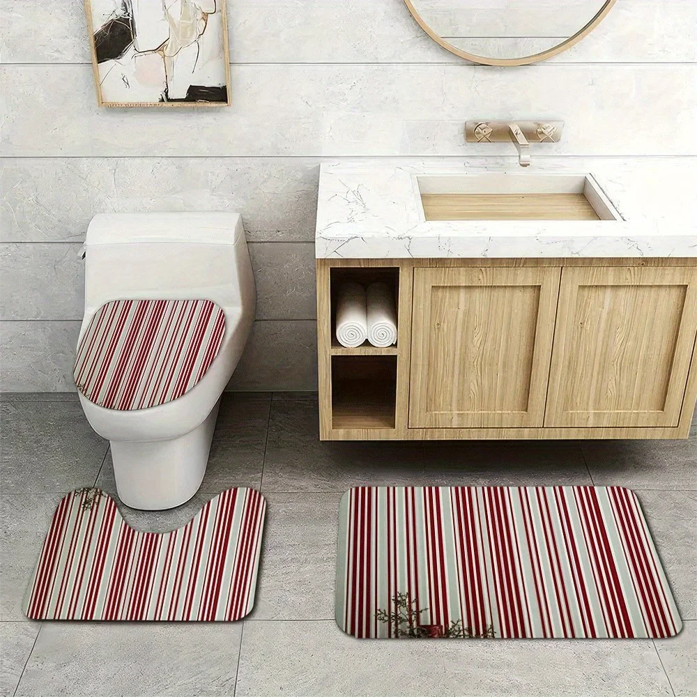 3pcs Super Soft Bathroom Floor Mats Set - Absorbent Non-Slip Backing, Red & White Striped Modern Bath Mats, Plush Polyester
3pcs Super Soft Bathroom Floor Mats Set - Absorbent Non-Slip Backing, Red & White Striped Modern Bath Mats, Plush Polyester