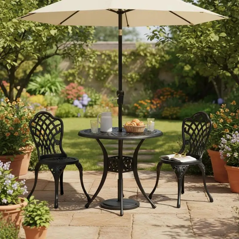 78 cm Round Garden Dining Table with Parasol Hole Antique Cast Aluminium Outdoor Table Only, Black
78 cm Round Garden Dining Table with Parasol Hole Antique Cast Aluminium Outdoor Table Only, Black