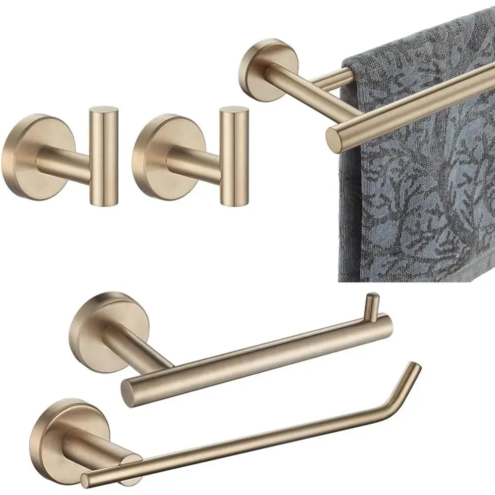 5-Piece Champagne Bronze Bath Hardware Set: Wall-Mounted Towel Bar, HT Bar, TP Holder, Towel Hooks
5-Piece Champagne Bronze Bath Hardware Set: Wall-Mounted Towel Bar, HT Bar, TP Holder, Towel Hooks