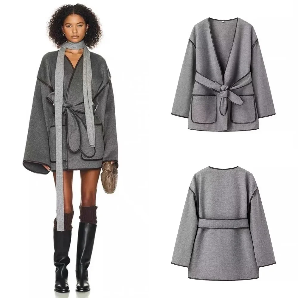 Elegant Women's Solid V-neck Tie-belt Woolen Jacket 2024 New Fashion Classic Long Sleeves Coats Autumn Chic Female Streetwear
Elegant Women's Solid V-neck Tie-belt Woolen Jacket 2024 New Fashion Classic Long Sleeves Coats Autumn Chic Female Streetwear