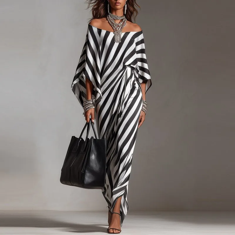 Elegant Color Blocked Striped Printed Women's Dress Summer Fashion One Neck High Waisted Dresses Ladies Loose Party Vestidos
Elegant Color Blocked Striped Printed Women's Dress Summer Fashion One Neck High Waisted Dresses Ladies Loose Party Vestidos