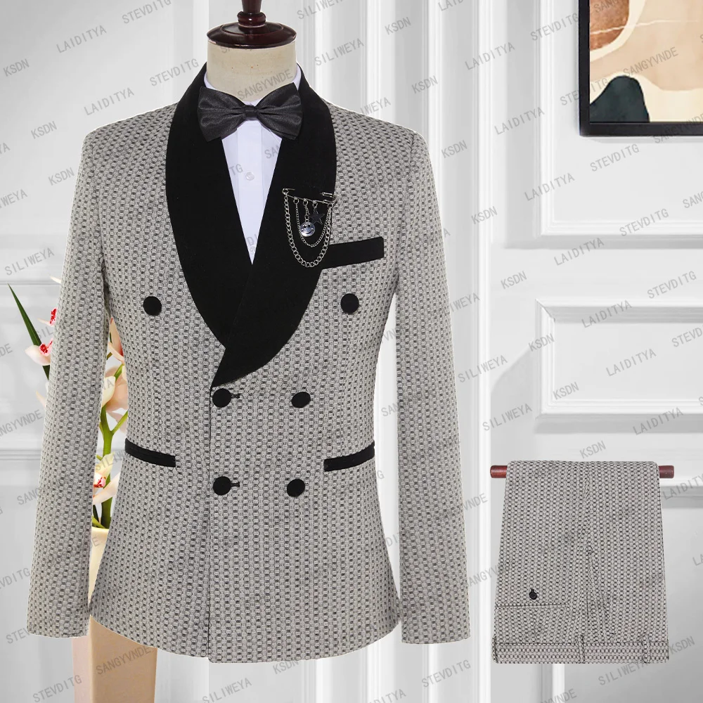 2023 Fashion New Men's Business Double Breasted Suit Khaki Black Velvet Lapel Polka Dots Slim Fit Wedding 2 Pcs Set Jacket Pants
2023 Fashion New Men's Business Double Breasted Suit Khaki Black Velvet Lapel Polka Dots Slim Fit Wedding 2 Pcs Set Jacket Pants