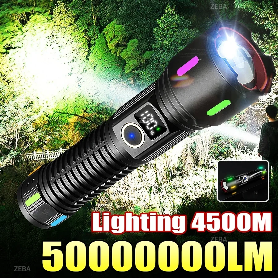 5000000LM Powerful LED Flashlight Super Bright 4500M Flashlight Type-c Rechargeable Tactical Torch Light Camping Fishing Lantern
5000000LM Powerful LED Flashlight Super Bright 4500M Flashlight Type-c Rechargeable Tactical Torch Light Camping Fishing Lantern