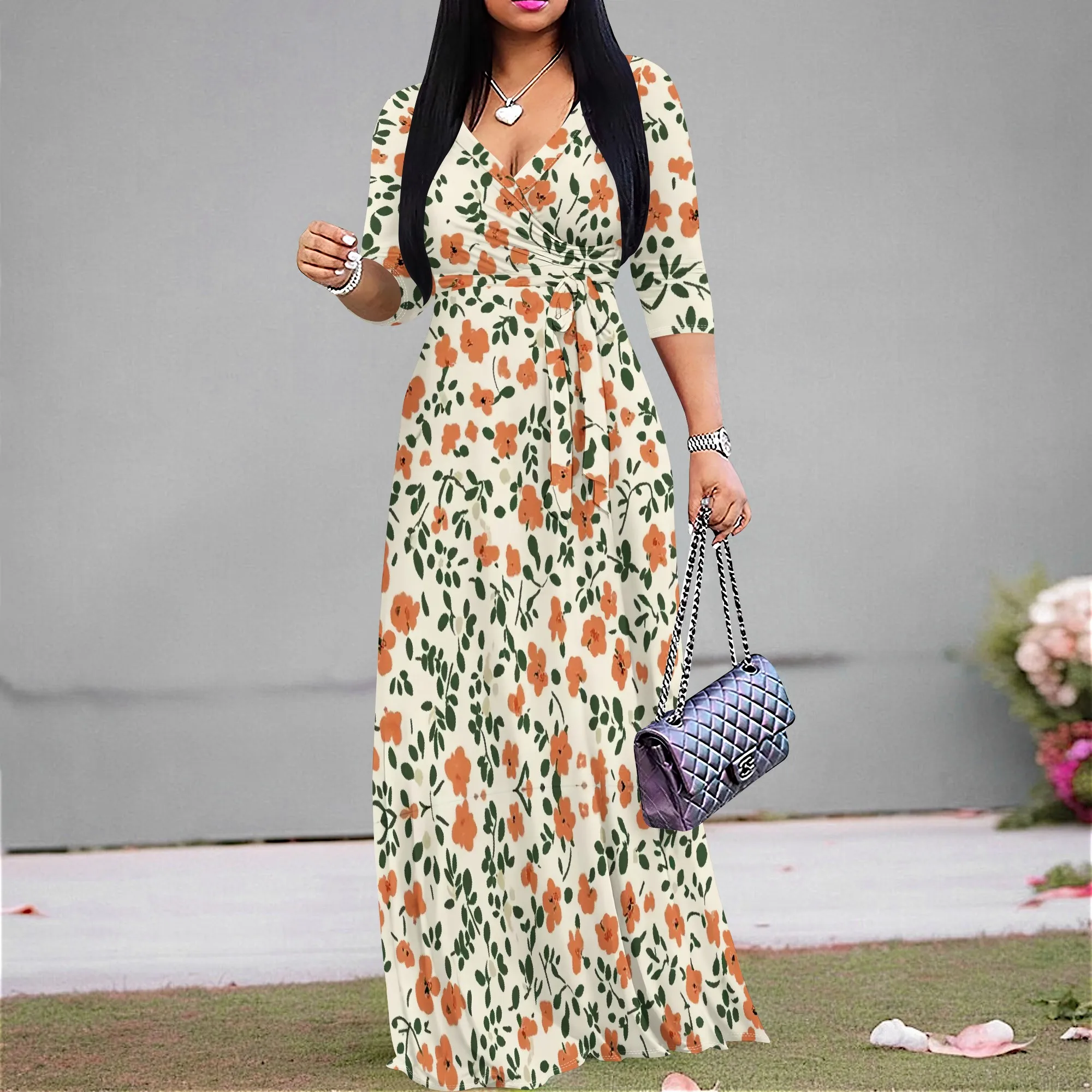 Vintage Flowers Graphics Dresses for Women Casual Sexy V Neck 3/4 Sleeves Fashion Dress Ruched Belted Trendy Maxi Dress
Vintage Flowers Graphics Dresses for Women Casual Sexy V Neck 3/4 Sleeves Fashion Dress Ruched Belted Trendy Maxi Dress