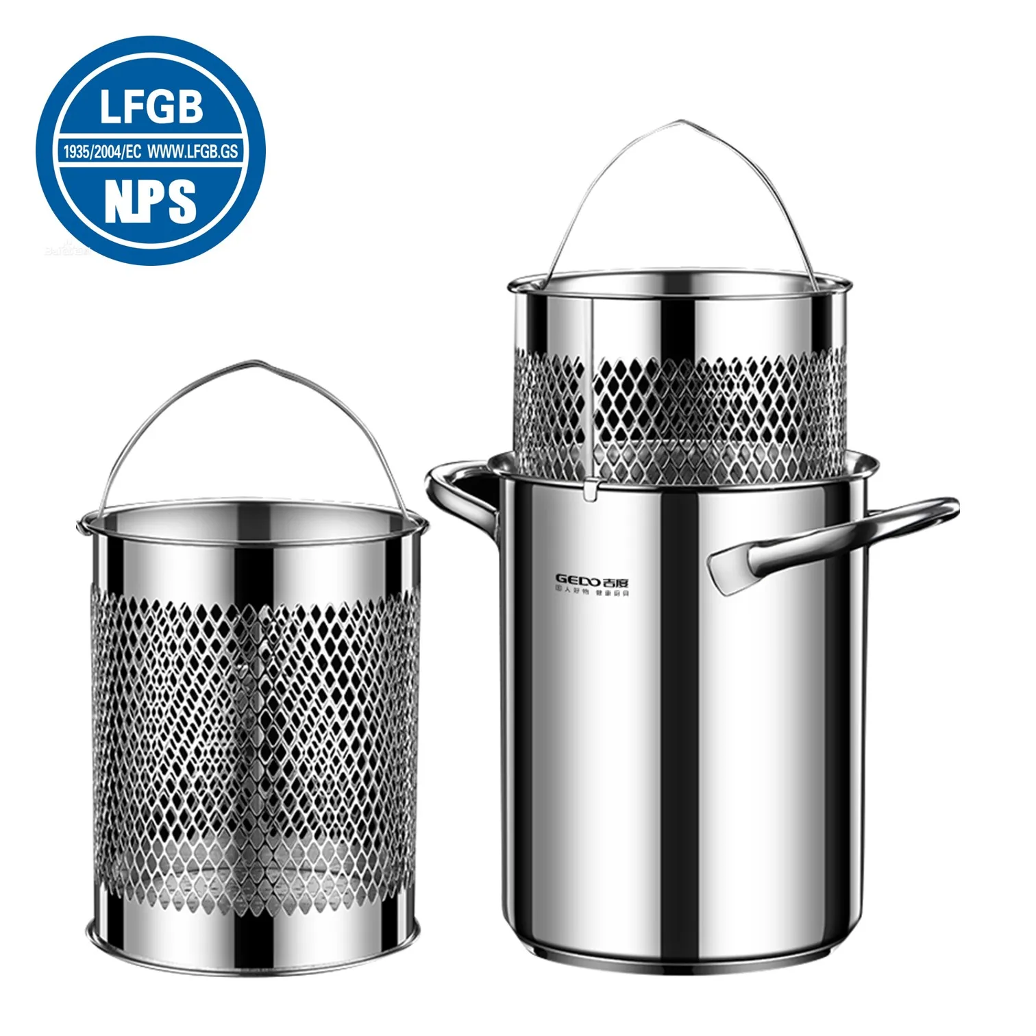 LFGB Certificated 304 Stainless Steel Kitchen Deep Fryer Oil Saving Potato Chip Frying Pot Noodle Stewing Pot with Strainer
LFGB Certificated 304 Stainless Steel Kitchen Deep Fryer Oil Saving Potato Chip Frying Pot Noodle Stewing Pot with Strainer