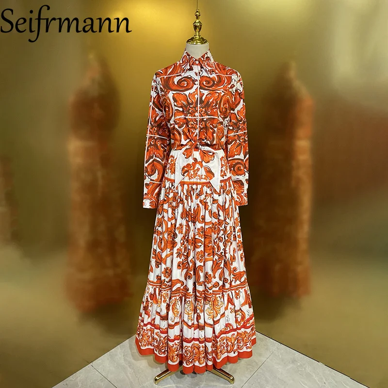 Seifrmann Casual printed women's collar long sleeved cotton top+ long skirt set 2026 summer fashion two-piece set
Seifrmann Casual printed women's collar long sleeved cotton top+ long skirt set 2026 summer fashion two-piece set